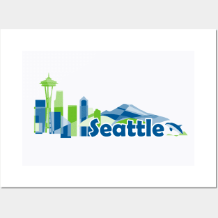 Souvenir for Seattle Washington with Skyline in Modern Colorful geometric shapes Posters and Art